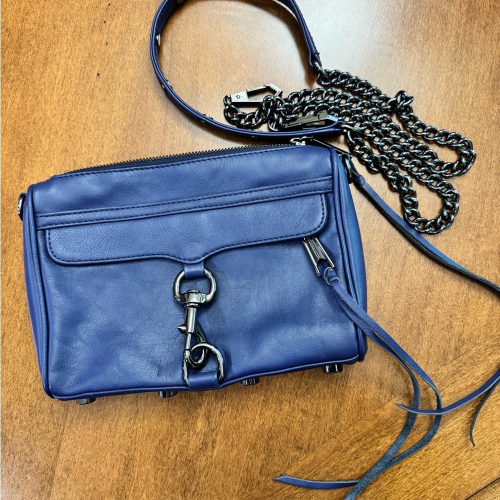 Rebecca Minkoff Blue Leather Mini Crossbody with Black Gunmetal Chain